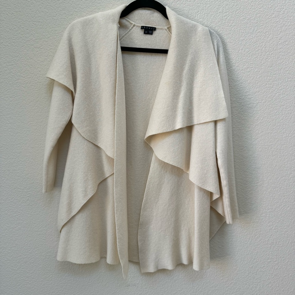 Theory Women's Waterfall Front Wool Blend Cardigan Ivory Size Large